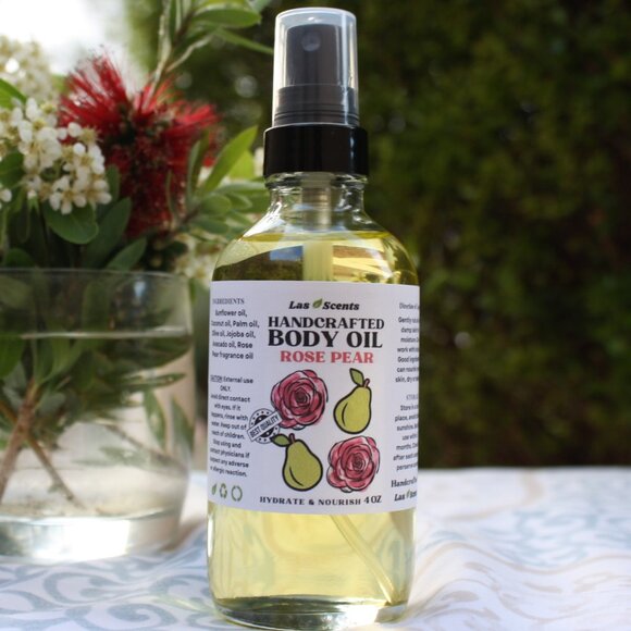Handcrafted Rose Pear Perfumed Body Oil Body Juice Mist Sprayer Fast Absorption - Picture 3 of 10